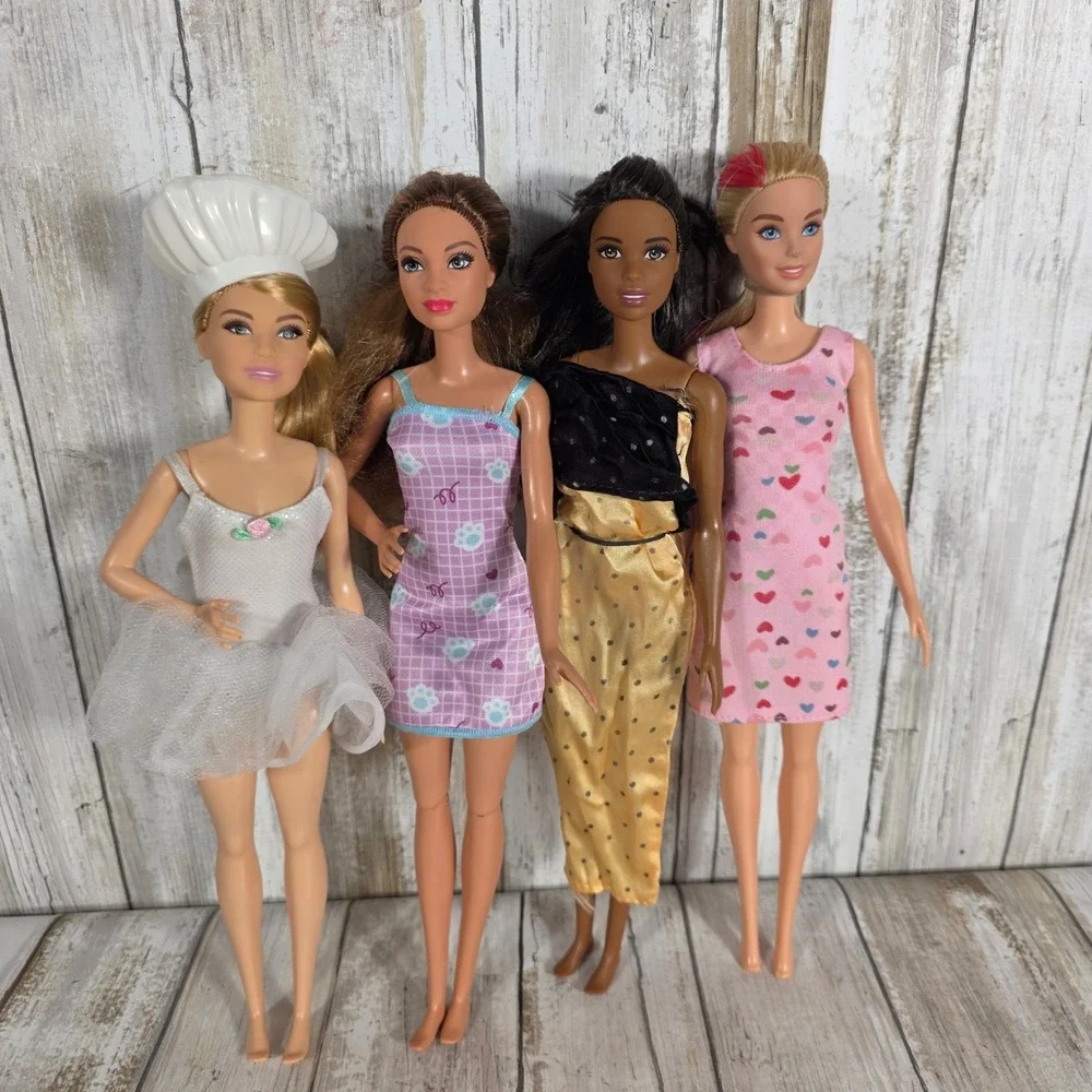 Barbie Doll Lot of 4 Chef Tutu Plaid Heart Polka Dot Fashion Outfits Mixed Set